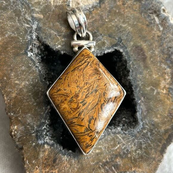 Sterling Silver .925 Mariyam Jasper Vintage Statement Pendant Slide - Picture 1 of 8